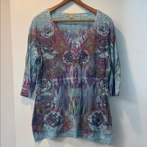 Colorful Floral V-Neck Short Sleeve Top